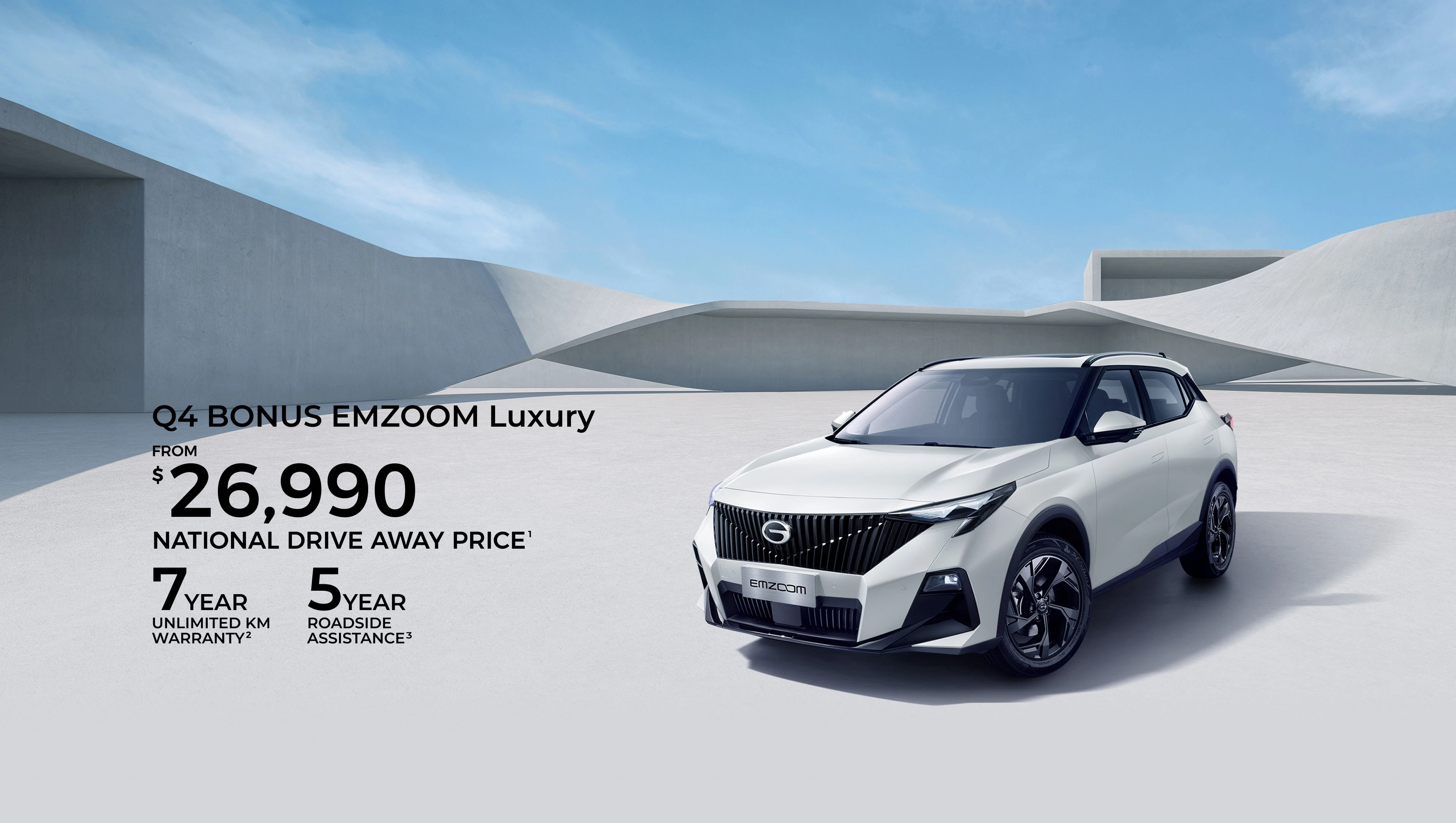 Stylish Small SUV Q4 BONUS EMZOOM Luxury $1000 AUD CASHBACK FROM $ 26,990 NATIONAl Drive Away Price 7 YEAR UNLIMITED KM WARRANTY 5 YEAR ROADSIDE ASSISTANCE