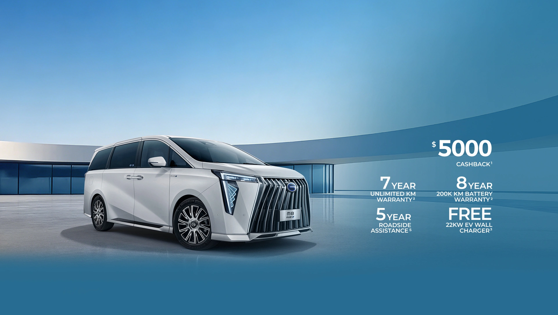 Versatile Luxury MPV 2.99% p.a. COMPARISON RATE 0% DEPOSIT | 36 MONTH TERM | ENDS 30 SEPTEMBER OR $ 5000 CASHBACK 7 YEAR UNLIMITED KM WARRANTY 8 YEAR 200K KM BATTERY WARRANTY 5 YEAR ROADSIDE ASSISTANCE FREE 22KW EV WALL CHARGER