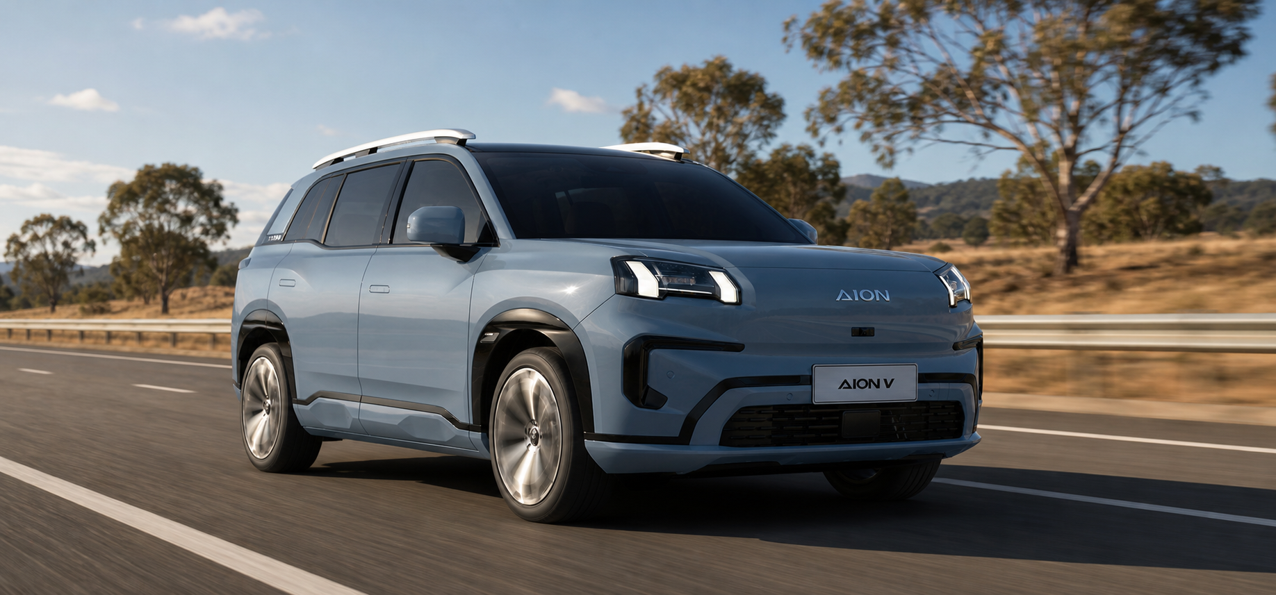 AION V driving Australian highway